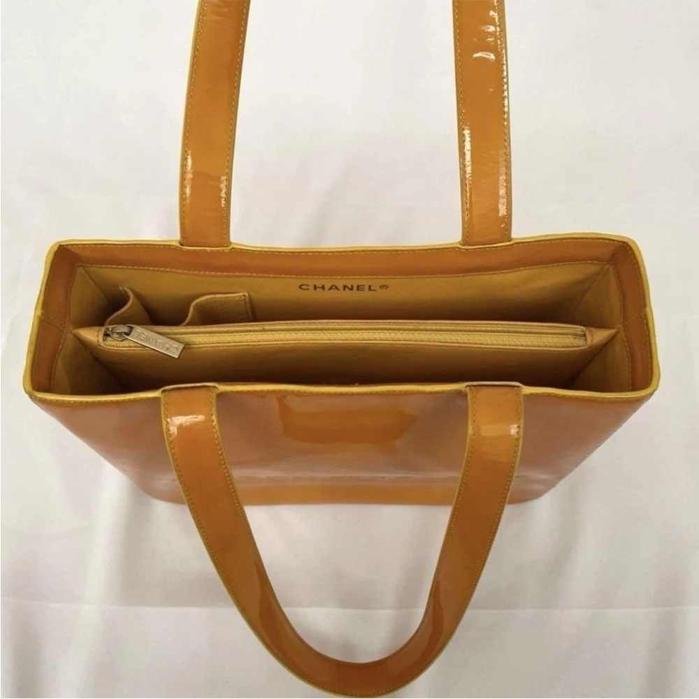 CHANEL Mustard Yellow Patent Leather Tote - Picture 5 of 9